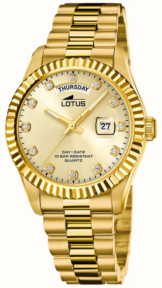 Lotus Men's Freedom (41.5mm) Champagne Dial / Gold Stainless Steel Bracelet  L18857/5 - First Class Watches™ USA