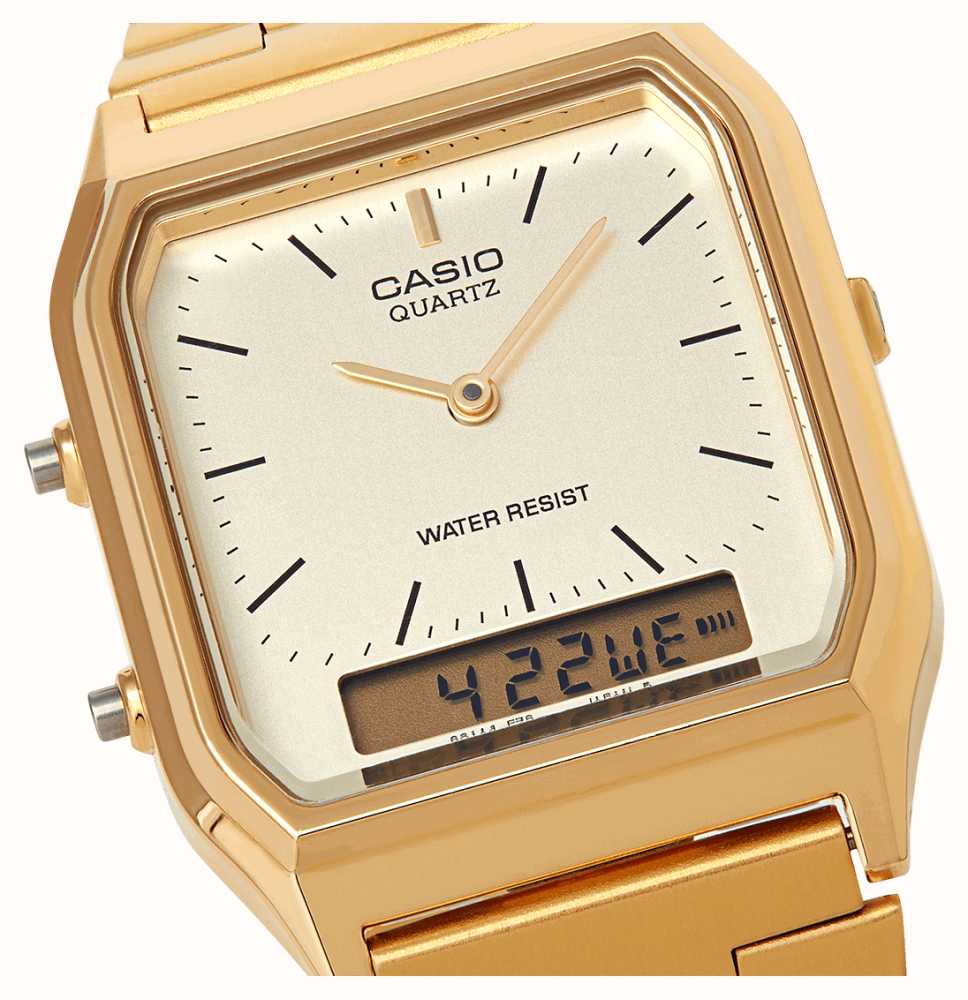 Casio Vintage Cream Dial / Gold-Tone Metal Bracelet AQ-230GA-9DMQYES - Class Watches™ USA