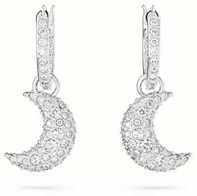 Swarovski Luna Drop Hoop Earrings Rhodium Plated White Crystals 5666157