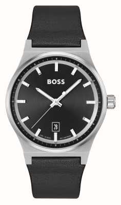 BOSS Principle First Class 1514122 Watches™ (41mm) Black Strap Leather Black Dial - / USA