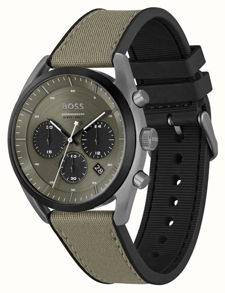 BOSS Top (44mm) / Watches™ Dark Dial Class 1514092 Khaki - First Canvas Silicone Strap On Khaki Dark USA