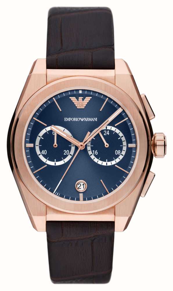 Emporio Armani Men\'s (43mm) Blue Chronograph Brown Dial AR11563 Watches™ / Leather USA First Class Strap 