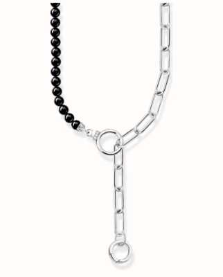 Thomas Sabo Sterling Silver Onyx Beads White Zirconia Necklace KE2193-027-11-L47V