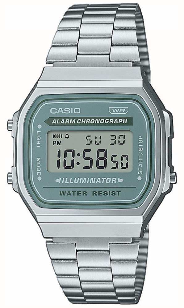 Steel USA Dial Digital Blue Stainless - (36mm) Watches™ / Illuminator A168WA-3AYES Class Vintage Casio First Digital