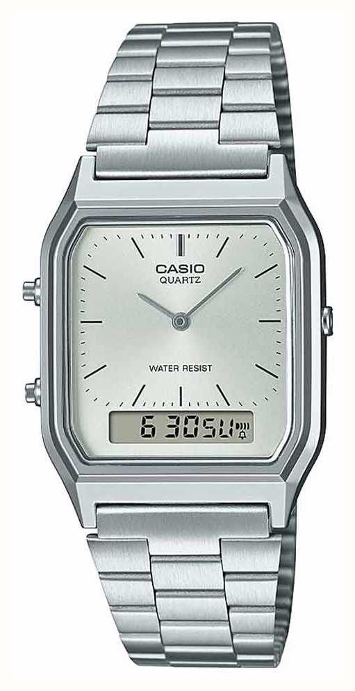 Casio Vintage Dual-Display (30mm) Class - Watches™ First / Silver Steel AQ-230A-7AMQYES Dial USA Stainless
