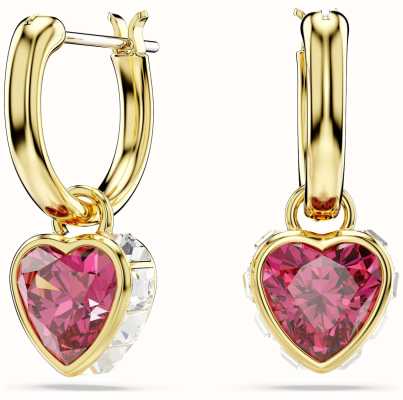 Swarovski Stilla Drop Earrings Heart Red Crystals Gold-Tone Plated 5684760