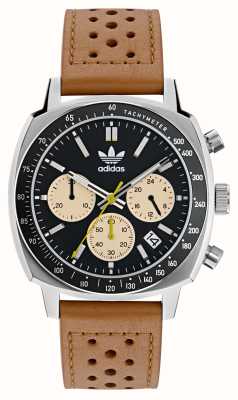 Adidas MASTER ORIGINALS ONE Chronograph (44mm) Black Dial / Tan Brown Leather AOFH23576