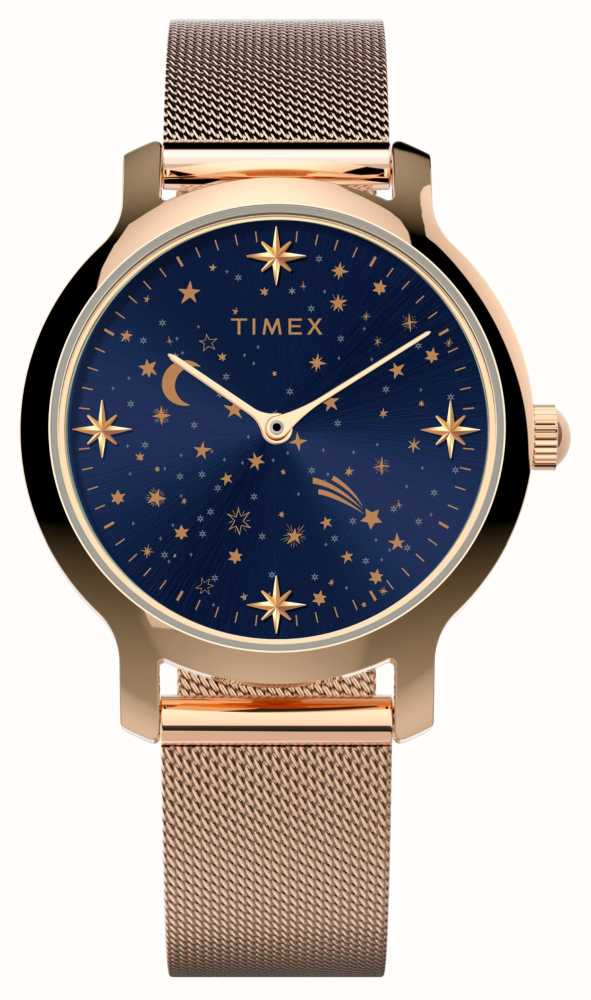 Timex Women's Celestial Transcend (31mm) Blue Dial / Rose Gold-Tone Steel  Mesh TW2W21400 - First Class Watches™ USA
