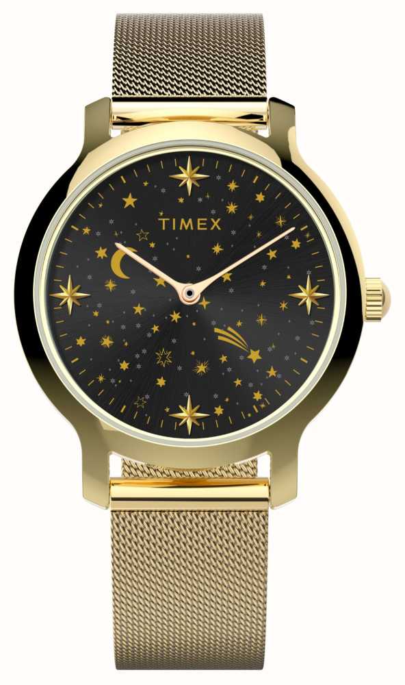 Timex Women\'s Celestial Transcend (31mm) Black Dial / Gold-Tone Steel Mesh  TW2W21500 - First Class Watches™ USA