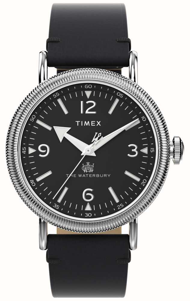 Timex black cheap leather watch