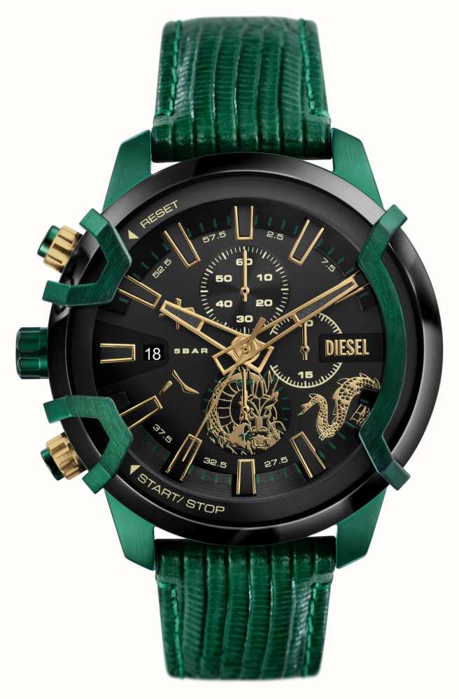 Diesel Men's Griffed (48mm) Black Dial / Green Leather Strap