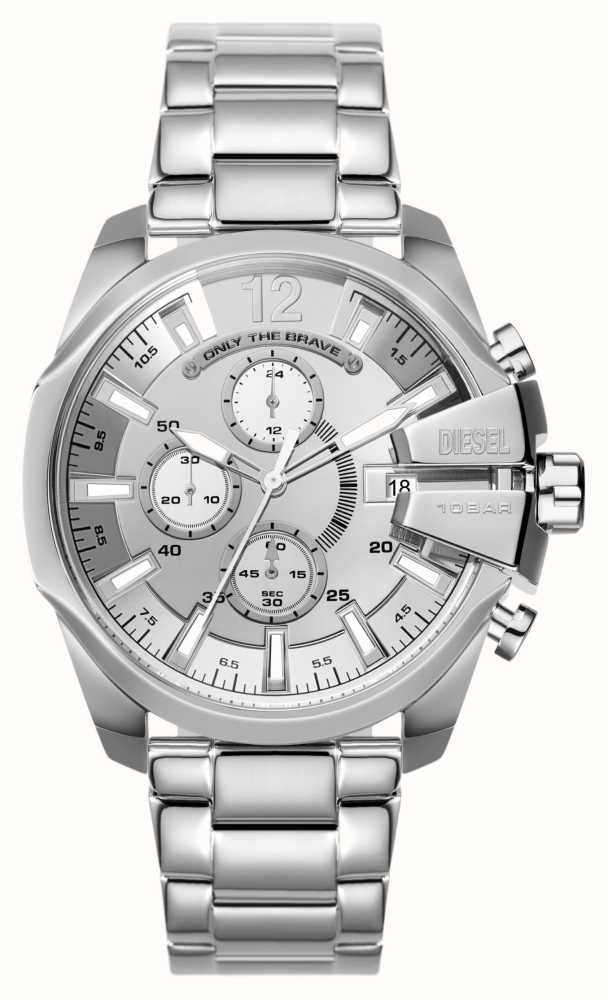 Diesel Men\'s Baby Chief (43mm) Silver Chronograph Dial / Stainless Steel  Bracelet DZ4652 - First Class Watches™ USA