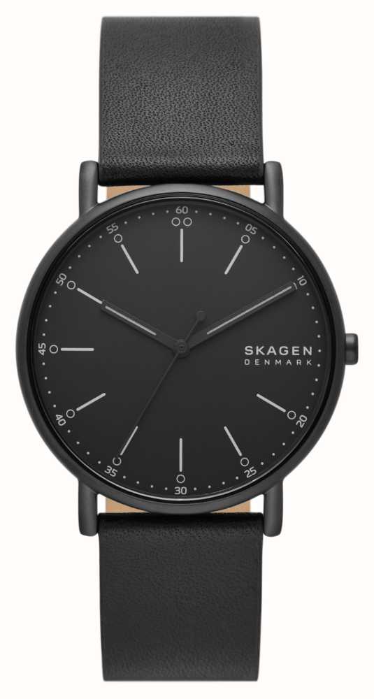 Skagen Men's Signatur (40mm) Black Dial / Black Leather Strap