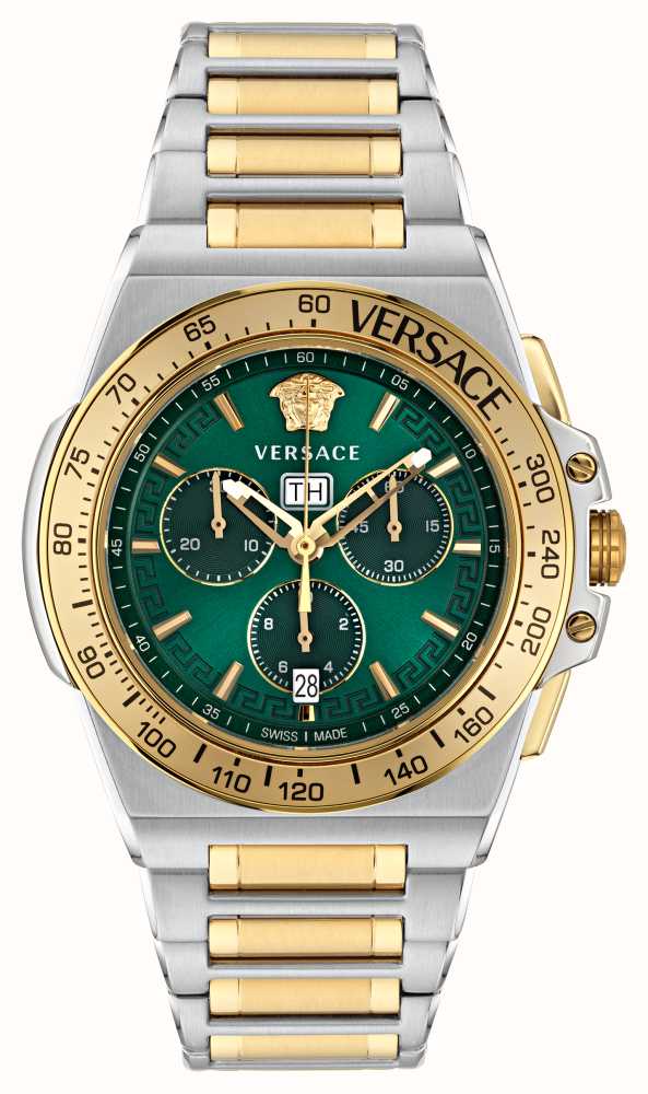 Versace Men\'s Stainless First VE7H00523 USA Green Class Steel Greca Two-Tone Dial Extreme (45mm) Chrono - / Watches™