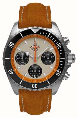 RUHLA Glasbach Cup Hill Climb Quartz Chrono (43mm) Beige Dial / Water Resistant Brown Leather Strap 49701