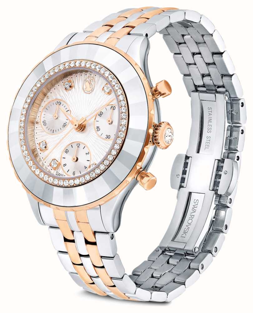 Swarovski Octea Chrono (37mm) White Steel Class Dial USA Two-Tone / First - 5672937 Bracelet Watches™ Stainless