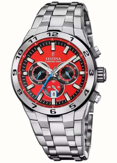 Festina Men\'s Chrono Bike 2024 Class Stainless USA (44.5mm) Red First Dial Bracelet Steel / Watches™ - F20670/5