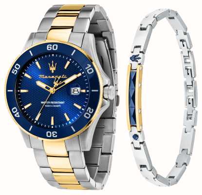 Maserati Men's Competizione Watch and Bracelet Gift Set (43mm) Blue Dial / Two-Tone Stainless Steel Bracelet R8873600007