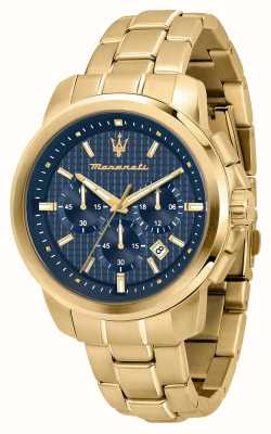 Maserati Men's Successo (44mm) Blue Chronograph Dial / Gold Stainless Steel Bracelet R8873621021