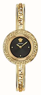 Versace ICONIC LA GRECA (28mm) Black Dial / Gold-Tone Stainless Steel Bangle Bracelet VE8C00524
