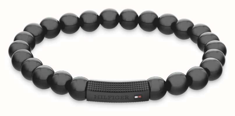 Tommy Hilfiger Men's Beads Black Onyx and Black Stainless Steel Bracelet 2790581