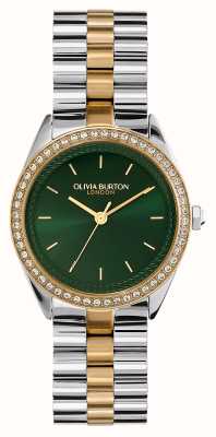 Olivia Burton Sports Luxe Bejewelled (34mm) Green Dial / Two-Tone Stainless Steel Bracelet 24000137