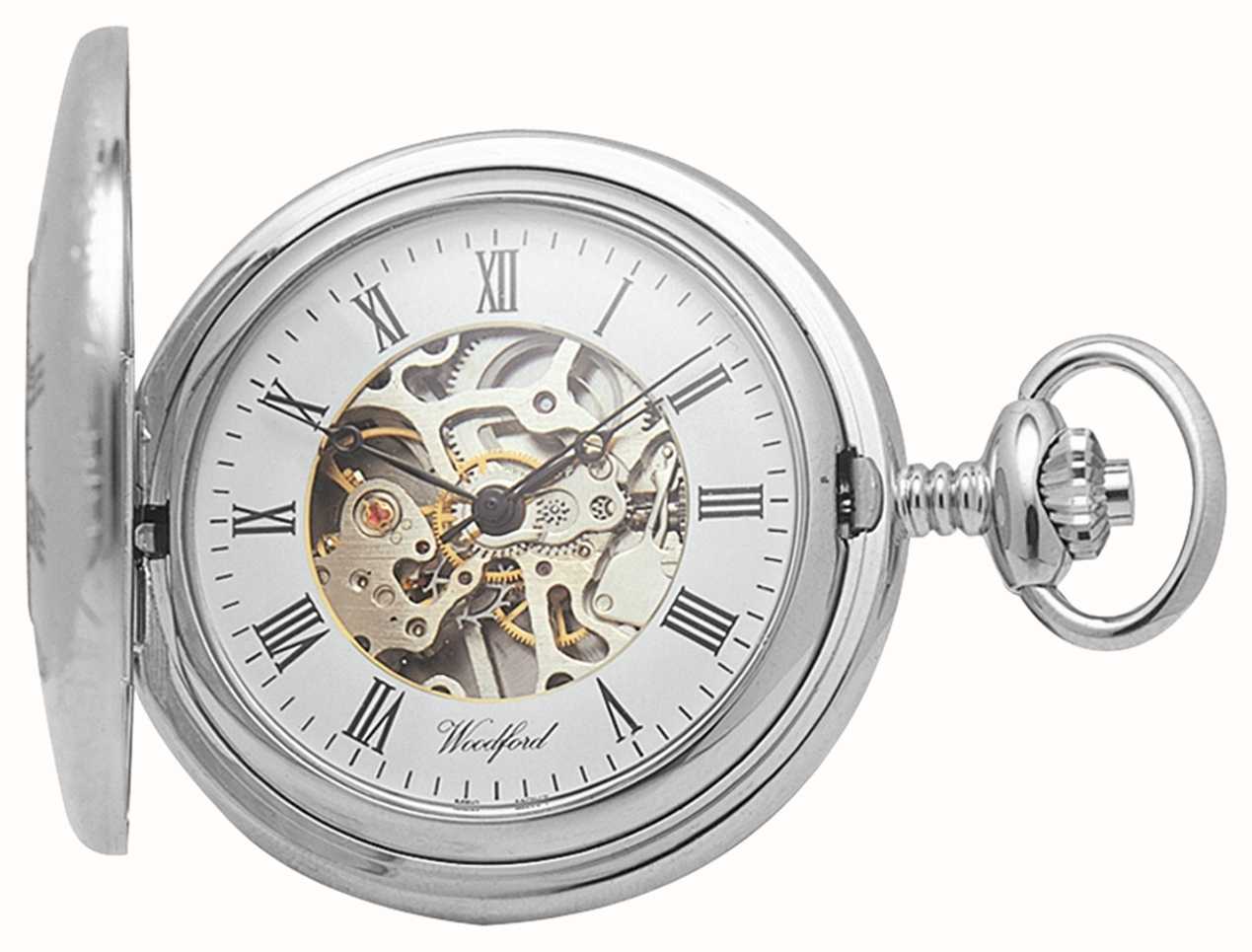 Woodford Half Hunter Chrome Plated Skeleton Pocket Watch