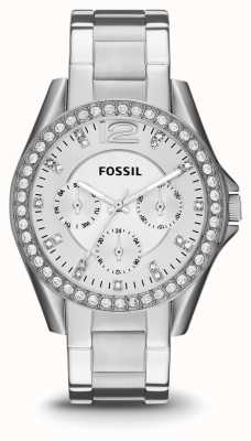 Fossil Women's Riley | Silver Dial | Crystal Set | Stainless Steel Bracelet ES3202