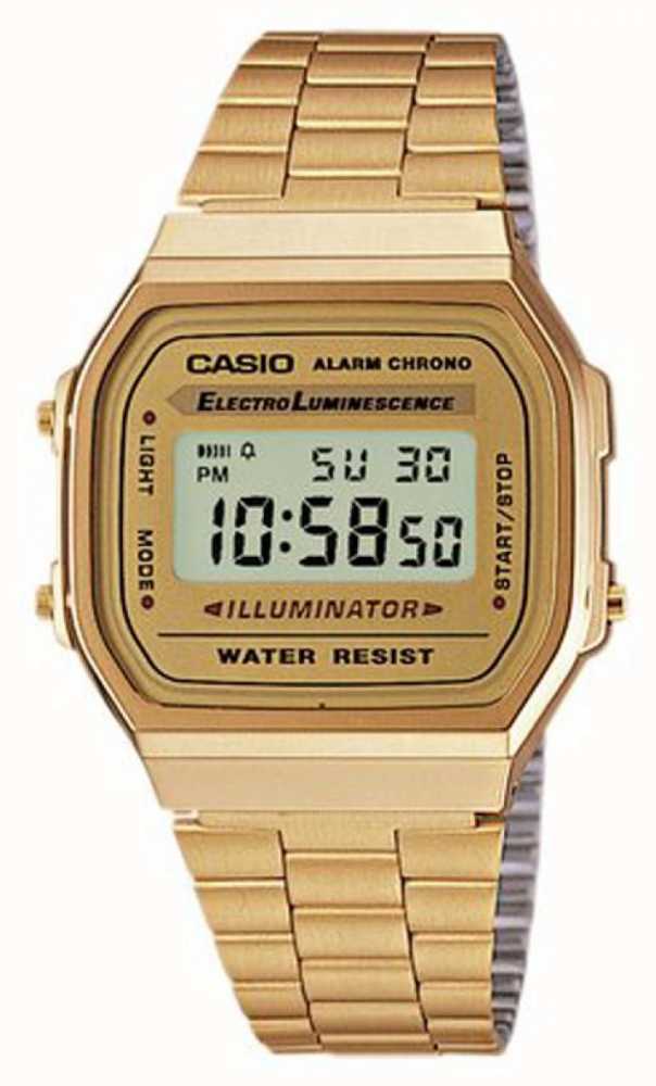 Auroch Motivatie Integreren Casio Unisex Gold Plated Retro Digital Collection A168WG-9EF - First Class  Watches™ USA