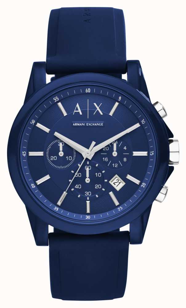 Armani Exchange Men\'s | Blue | Dial Silicone Chronograph - USA AX1327 Class Watches™ Blue First Strap