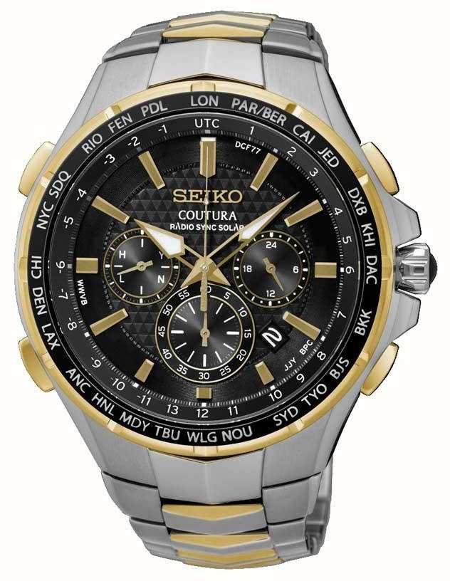 Seiko | Coutura | Two Tone Bracelet | Radio Sync Solar | Chrono Dial |  SSG010P9 - First Class Watches™ USA