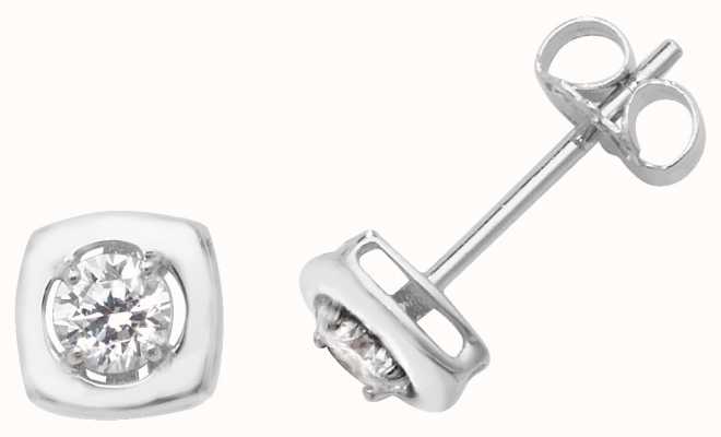 James Moore TH 9k White Gold Cubic Zirconia Square Stud Earrings ES471W