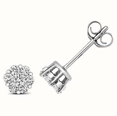 James Moore TH 9k White Gold Diamond Cluster Stud Earrings ED319W