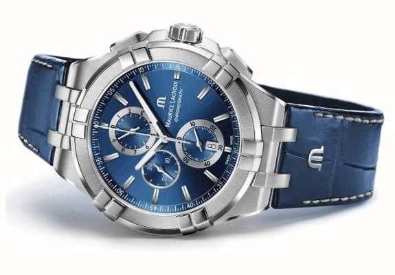 Maurice Lacroix Aikon Quartz Chronograph Watches™ Blue Class USA / Leather AI1018-SS001-430-1 Blue Dial - (44mm) First
