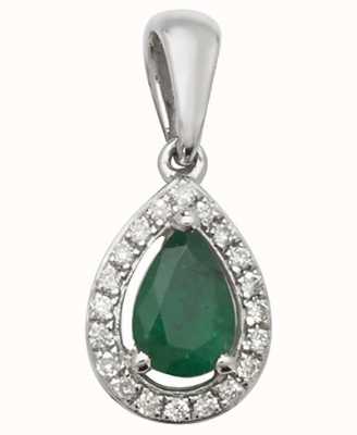 James Moore TH 9ct White Gold Emerald And Diamond Pendant Only PD239WE