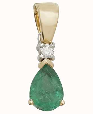 James Moore TH 9k Yellow Gold Pear Emerald Diamond Pendant PD237E