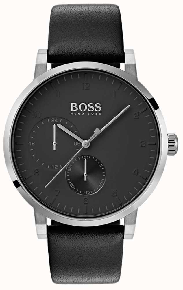 Hugo Boss Mens Oxygen All Black Watch Leather Strap Sunray