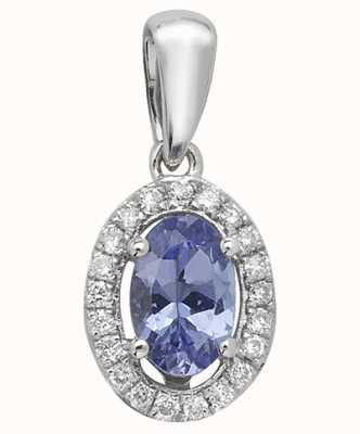 James Moore TH 9k White Gold Diamond Tanzanite Oval Halo Pendant PD238WT