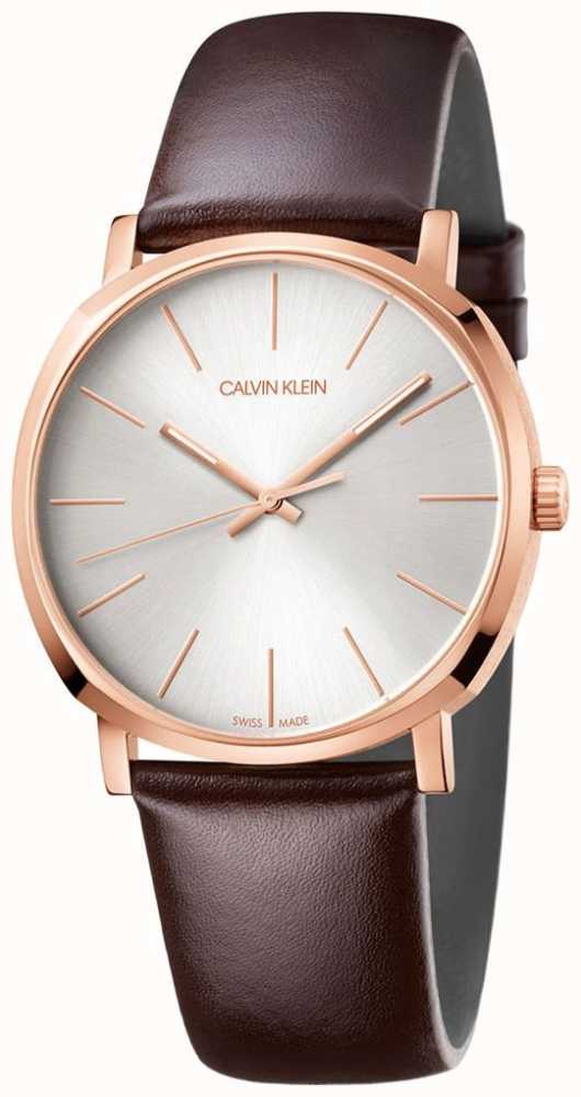 mens gold watch with brown leather strap