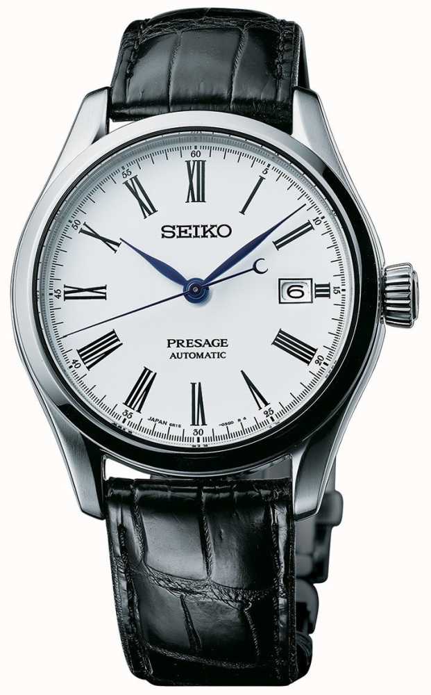 Seiko Presage Men's Automatic White Dial Black Leather Strap SPB047J1 -  First Class Watches™ USA