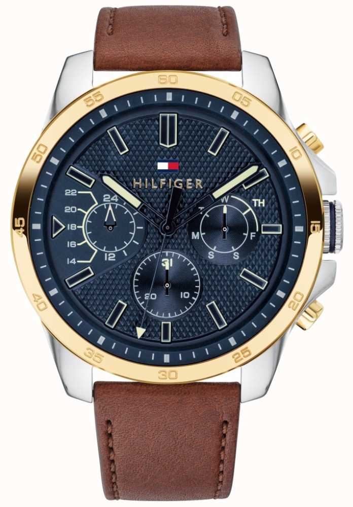 Tommy Hilfiger Decker Brown Leather Strap | Blue Dial 1791561 First Class Watches™ USA