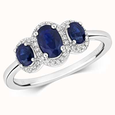 James Moore TH 9k White Gold 3 Stone Sapphire Diamond Ring RD423WS