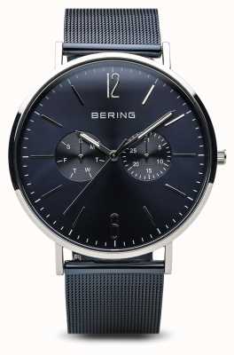Bering Classic | Polished Silver | day date Blue 14240-303