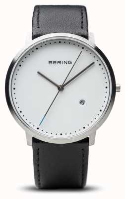 Bering Unisex White Dial Black Leather Strap 11139-404
