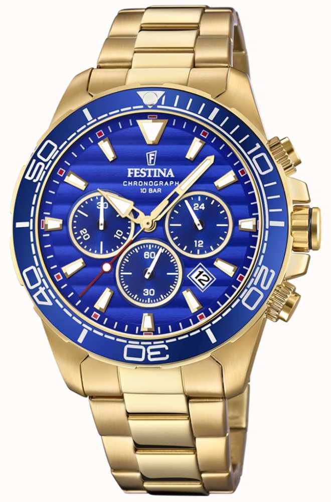 Productiviteit Raffinaderij Redenaar Festina Men's Gold Stainless Steel Chronograph Blue Dial F20364/2 - First  Class Watches™ USA
