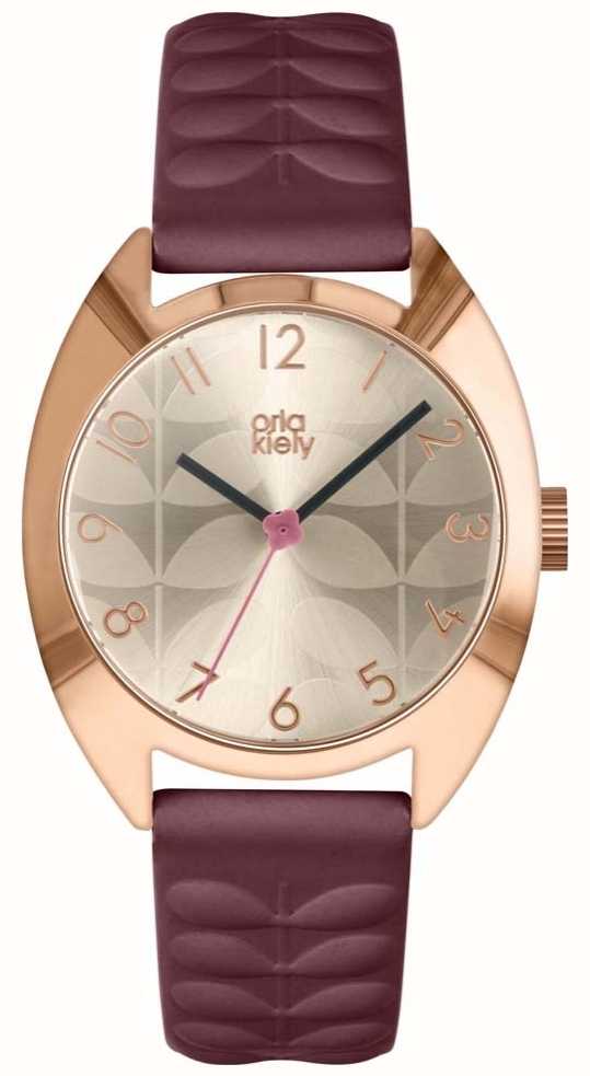 Orla Kiely Las Beatrice Watch Cream Sun Ray Dial Plum Orla Kiely Las Beatrice Watch