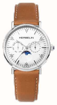Herbelin Montre Inspiration Moonphase Brown Leather Strap White Dial 12747AP11GD