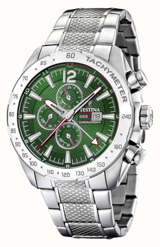 Festina | Men's Chronograph & Dual Time | Green Dial | Steel Bracelet  F20439/3 - First Class Watches™ USA