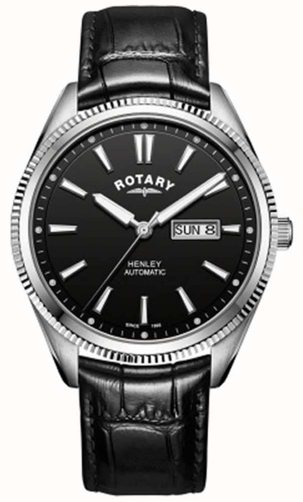 Rotary henley men's black leather strap watch new arrivals