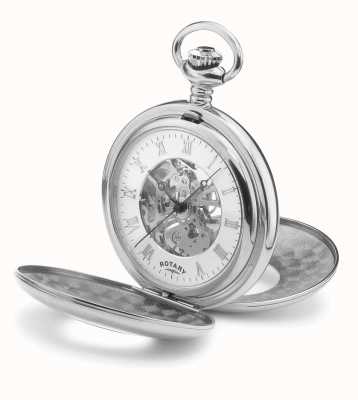 Rotary Mechanical Skeleton Pocket Watch (46mm) White Dial / Stainless Steel Case & Chain EX-DISPLAY MP00712/01 EX-DISPLAY